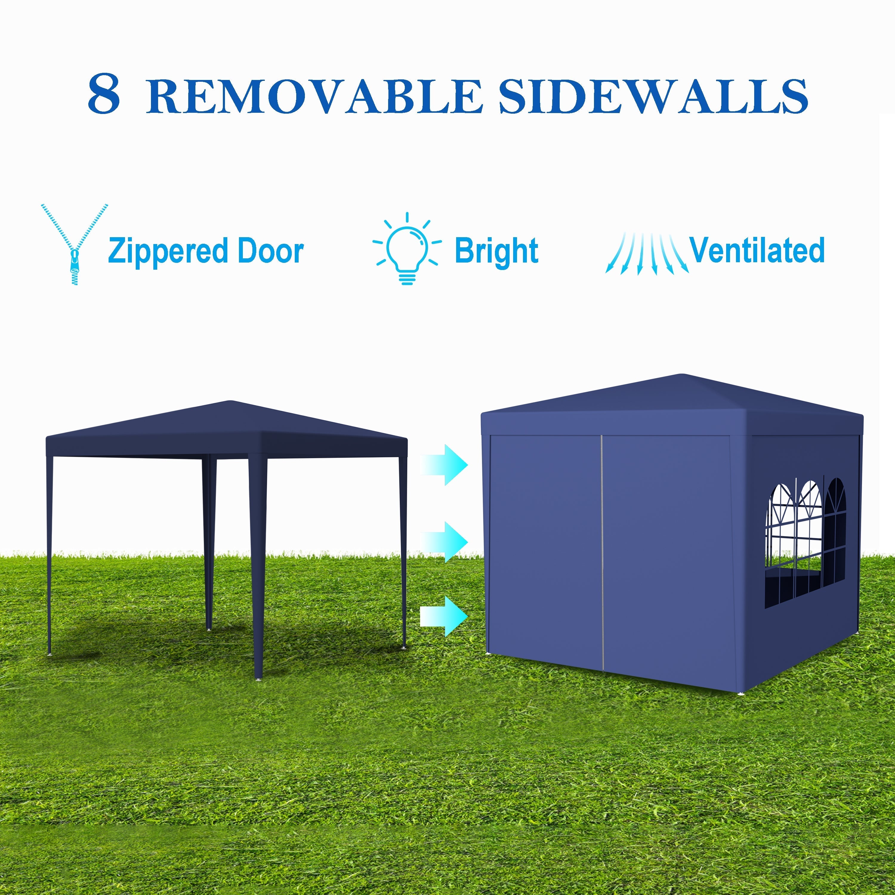 10'x10' Party Tent Outdoor Heavy Duty Gazebo Wedding Canopy with 4 Removable Walls, Blue