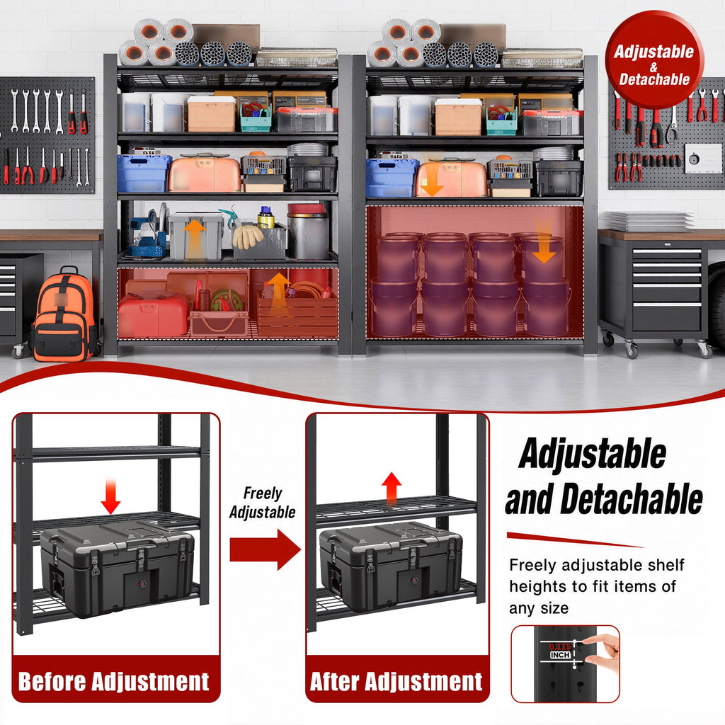 72"H 5-Tier Adjustable Heavy Duty Shelving Metal Mesh Storage Rack (3000 Lbs Loading Capacity) - Metal Shelf Organizer for Pantry, Garage, Kitchen - 60"W*23.6"D*72"H -