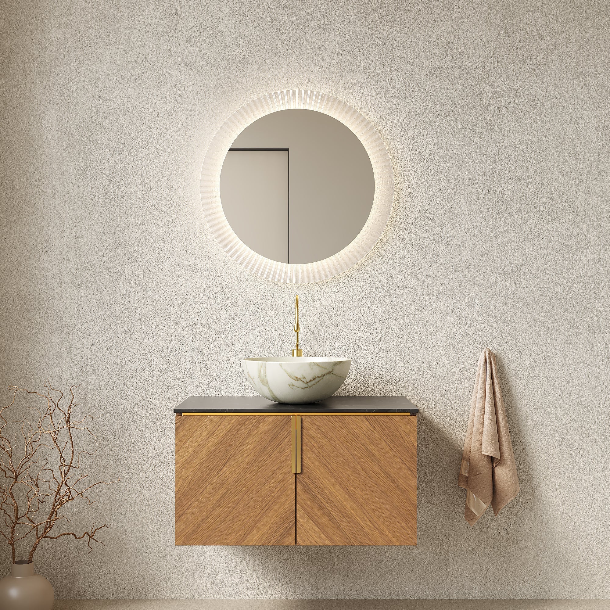 ARAI 30" Bathroom Vanity & Sink, Floating Plywood Storage Cabinet