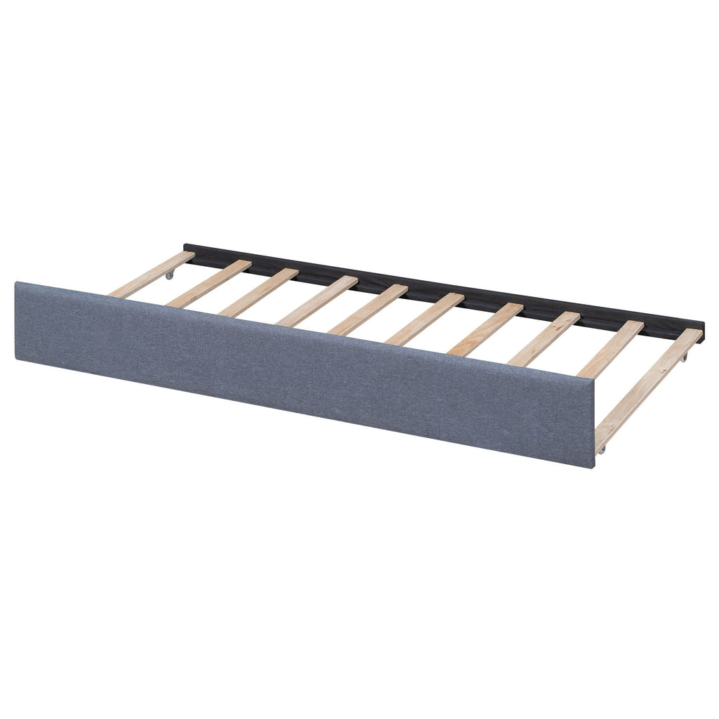 L Shaped Upholstered Platform Bed With Trundle And 2 Drawers Linked With Built In Desk