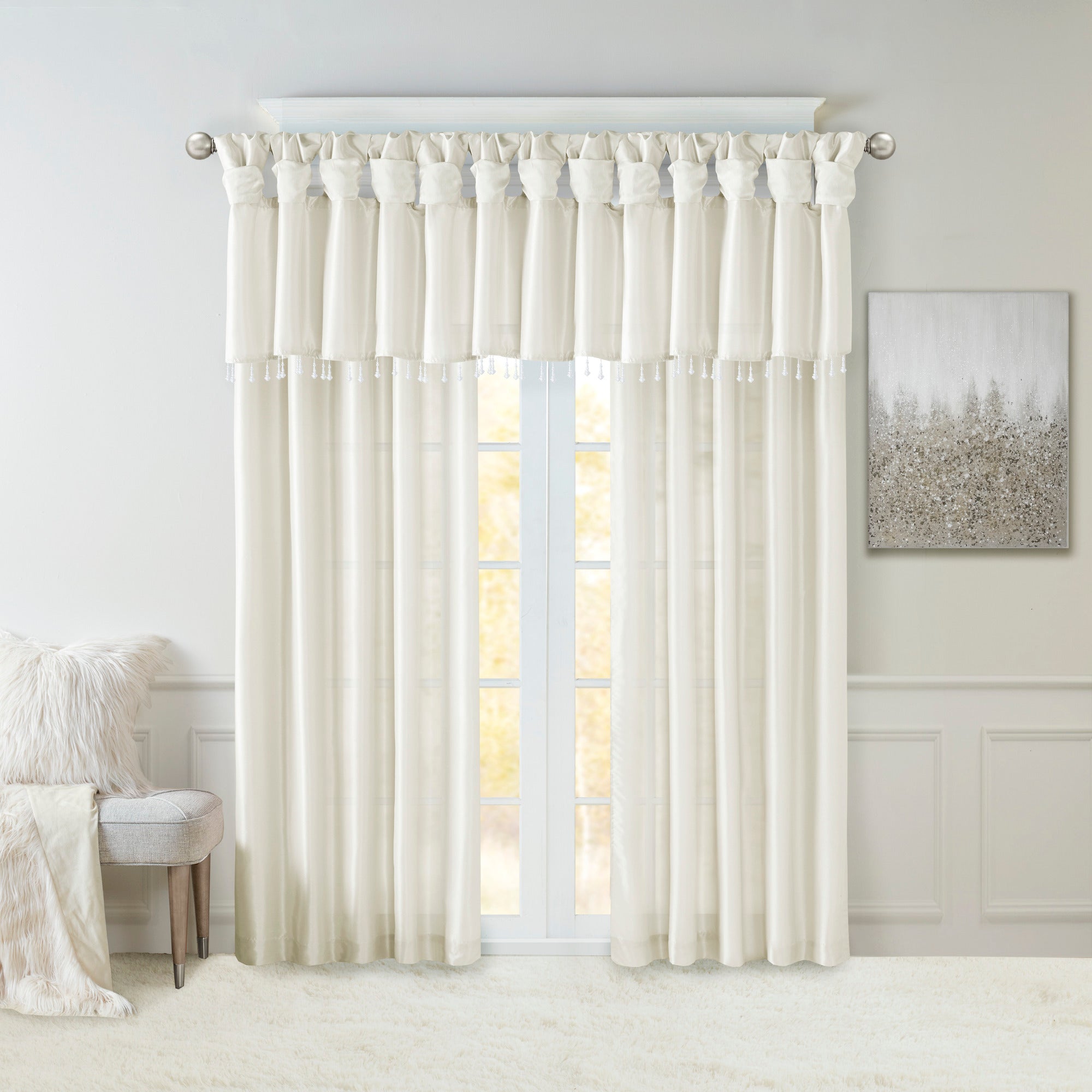 Lightweight Faux Silk Valance With Beads