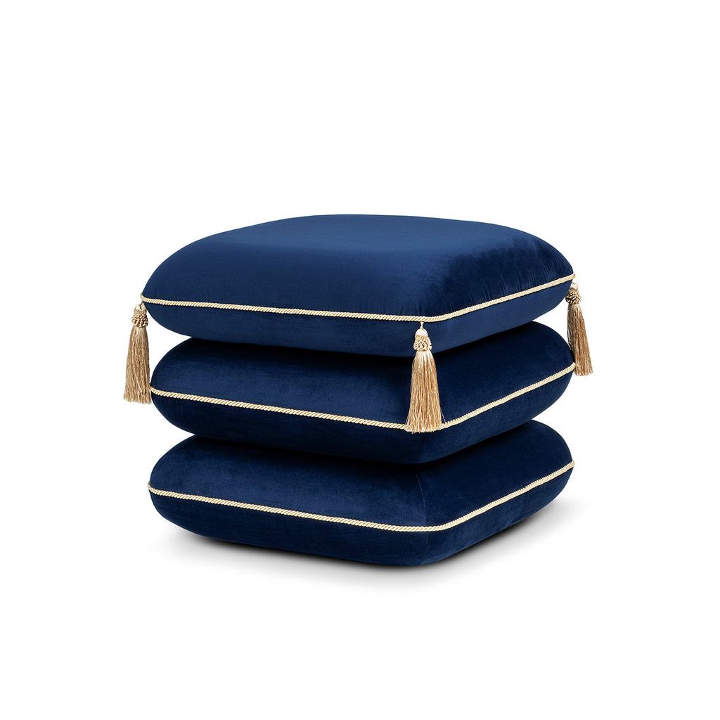 Monarch 19.5" Squared Upholstered Ottoman with Bullion Fringe