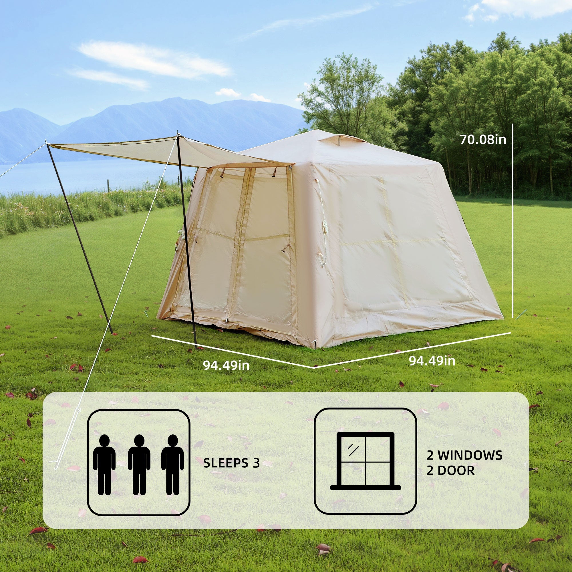 5.76 m² Inflatable Tent for Camping with Canopy