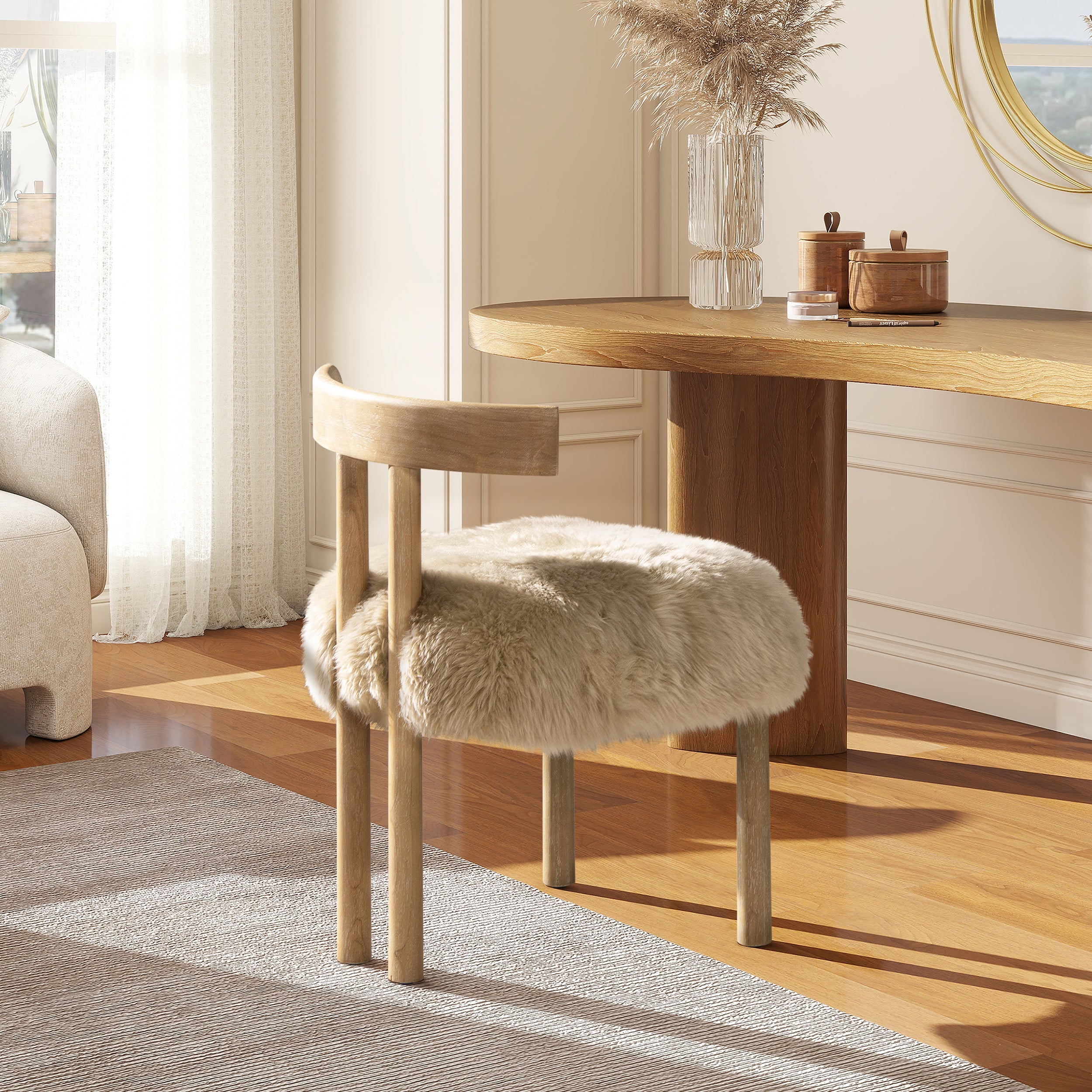 Arden 19.5" Genuine Sheepskin Fur Split Back Dining Chair