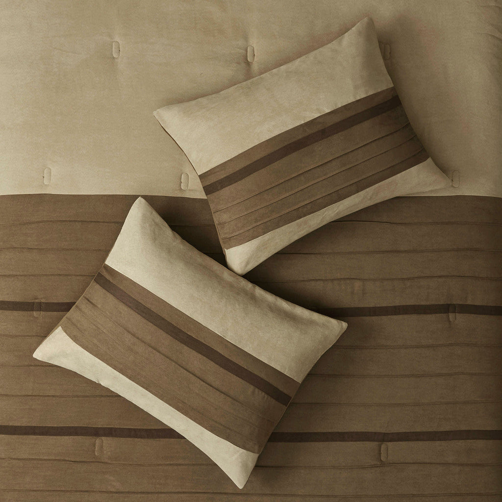 7 Piece Faux Suede Comforter Set Natural Queen
