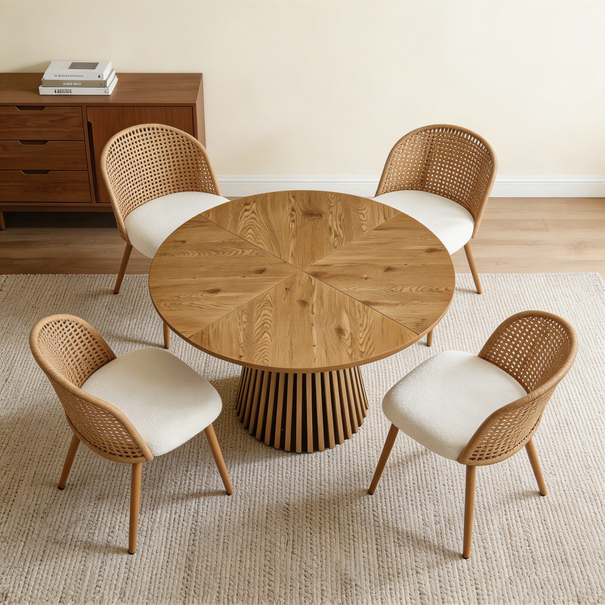 Round Wooden Dining Table + 4 Chairs Set
