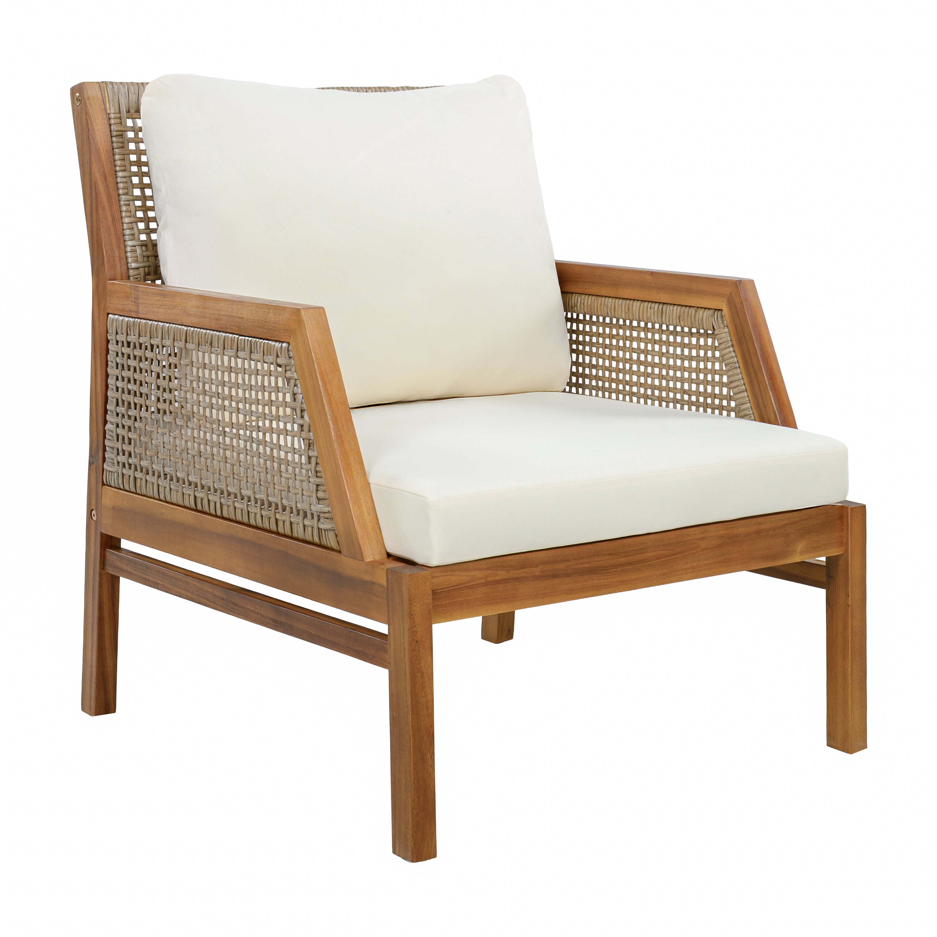 Acacia Wood Patio Furniture Club Chair with Outdoor Wicker