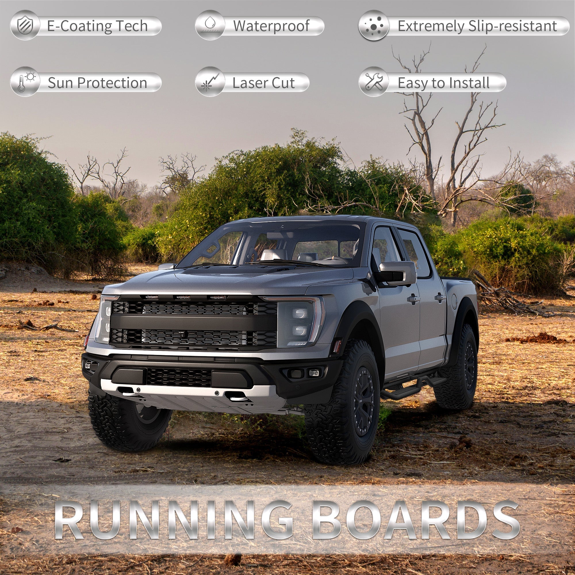 6" Running Boards Side Steps For 2015-2026 Ford F-150 Super Crew Cab