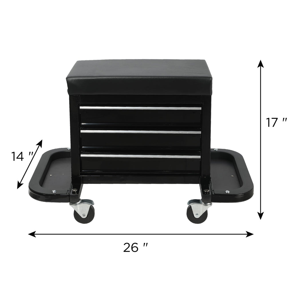 3-Drawer Tool Chest Rolling Mechanic Seat with Tool Trays
