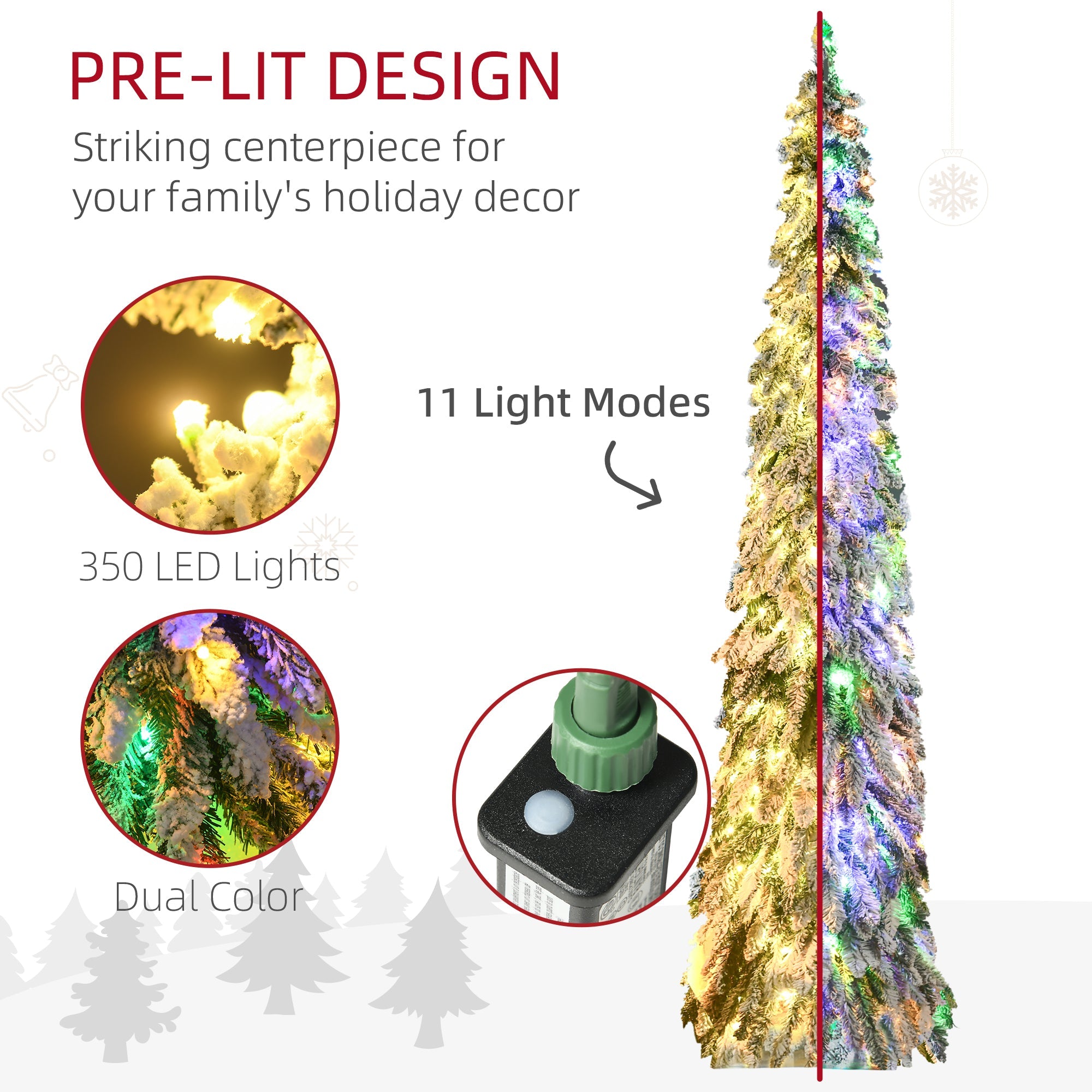 HOMCOM 7ft Tall Prelit Pencil Artificial Christmas Tree