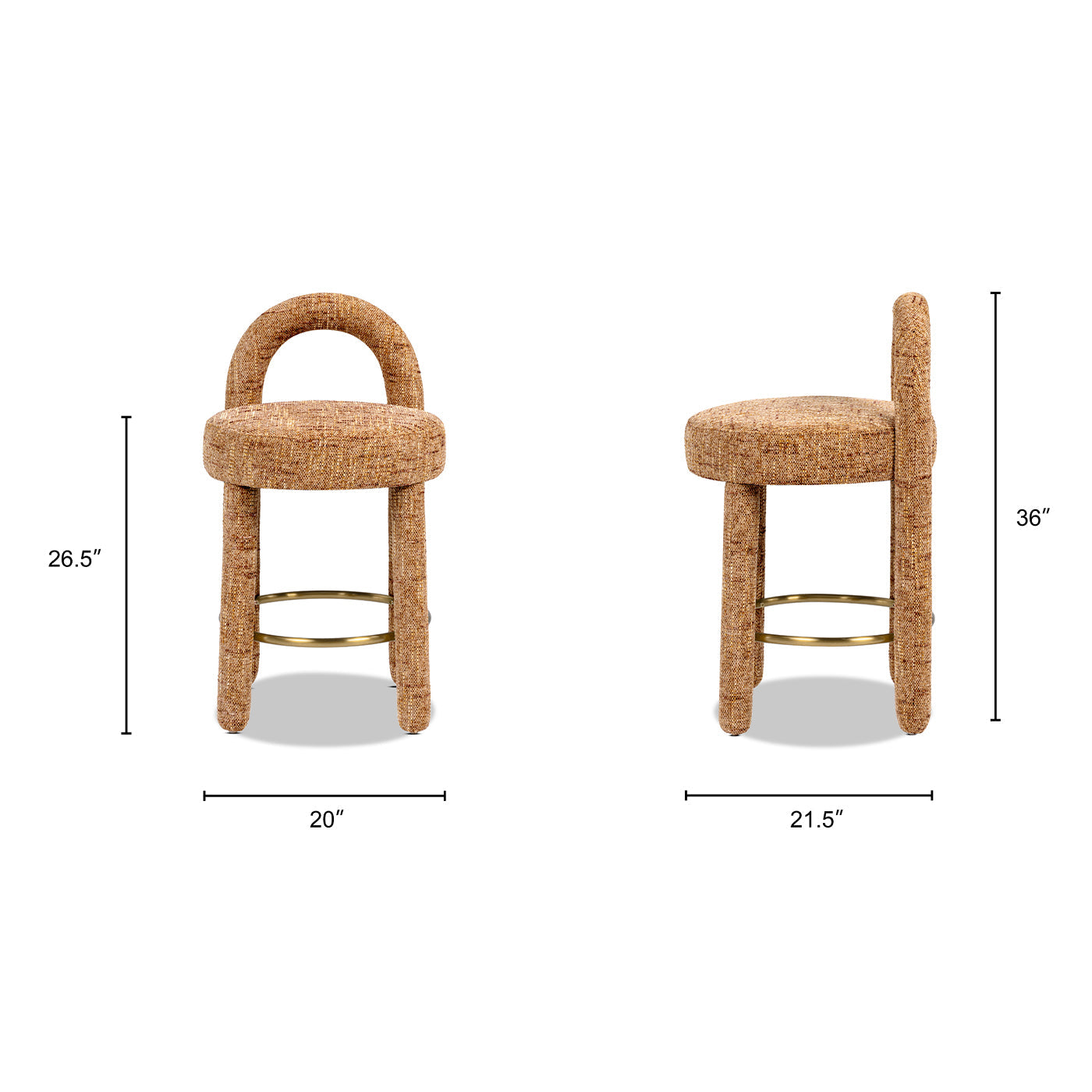 Penny Round Arched Fully Upholstered Counter Stool, Set of 2, Golden