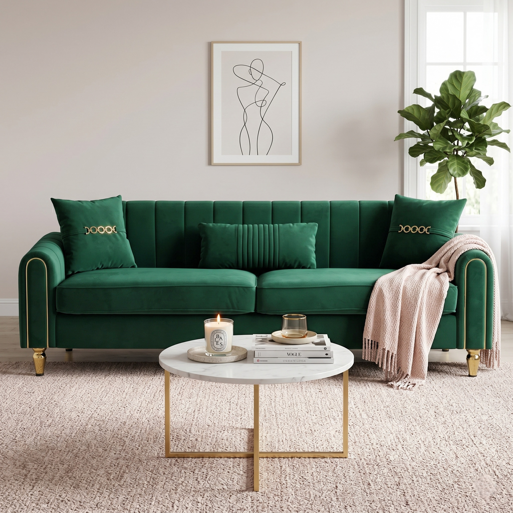 Contemporary Upholstered Sofa Couch - 87.4 Inches