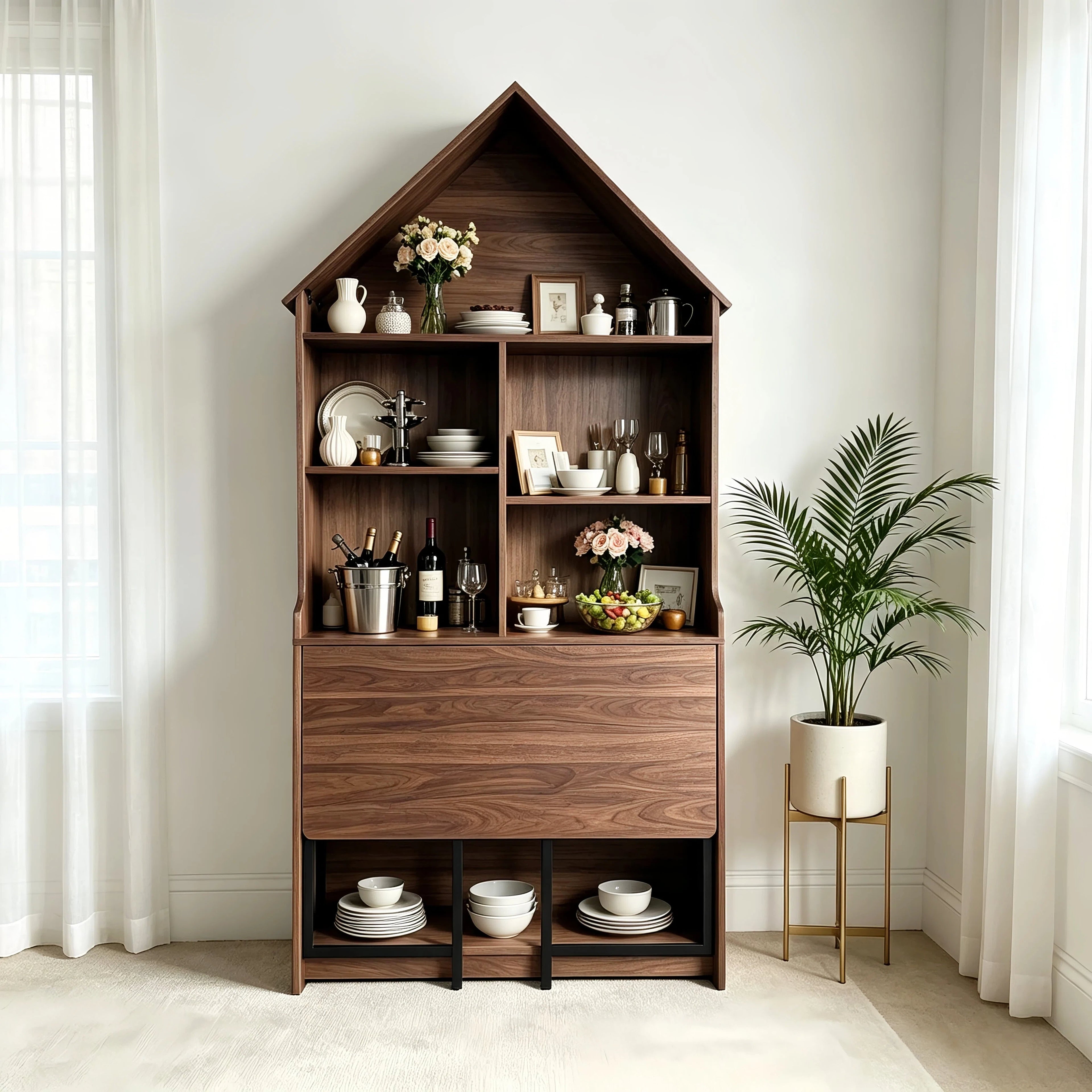 Folding Craft Desk with Storage Shelves