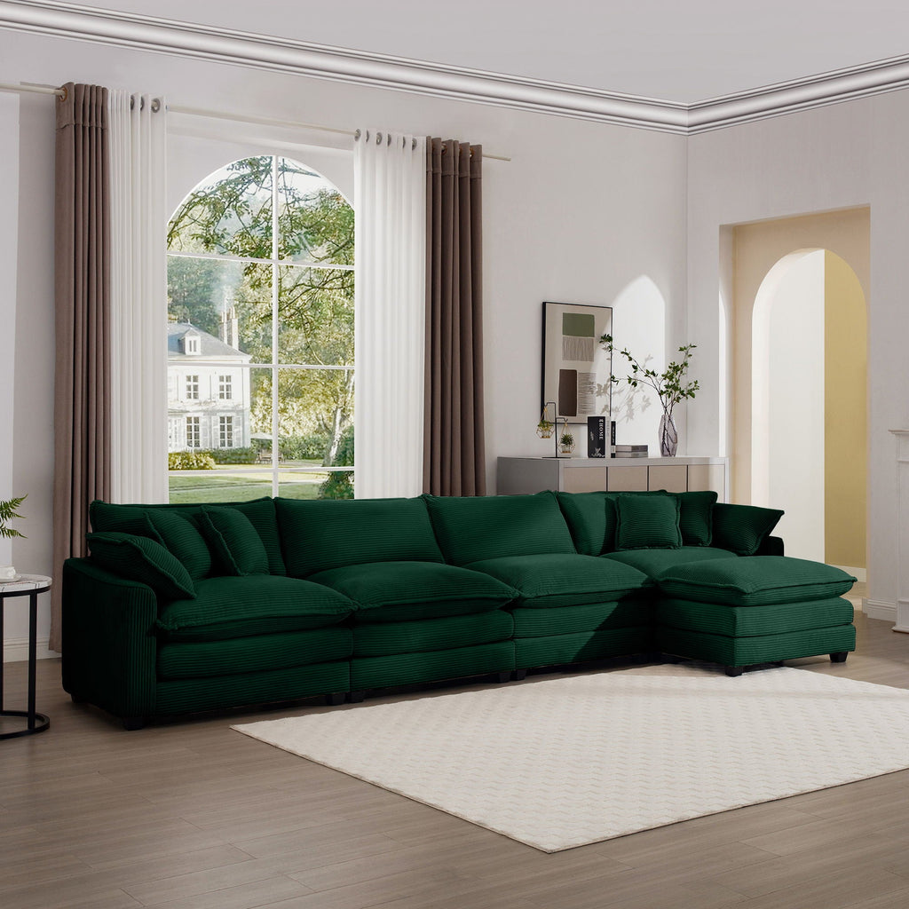 Modern Oversized Modular Cushion Sofa With Ottoman, Low Back, Deep Seating Sofa Set