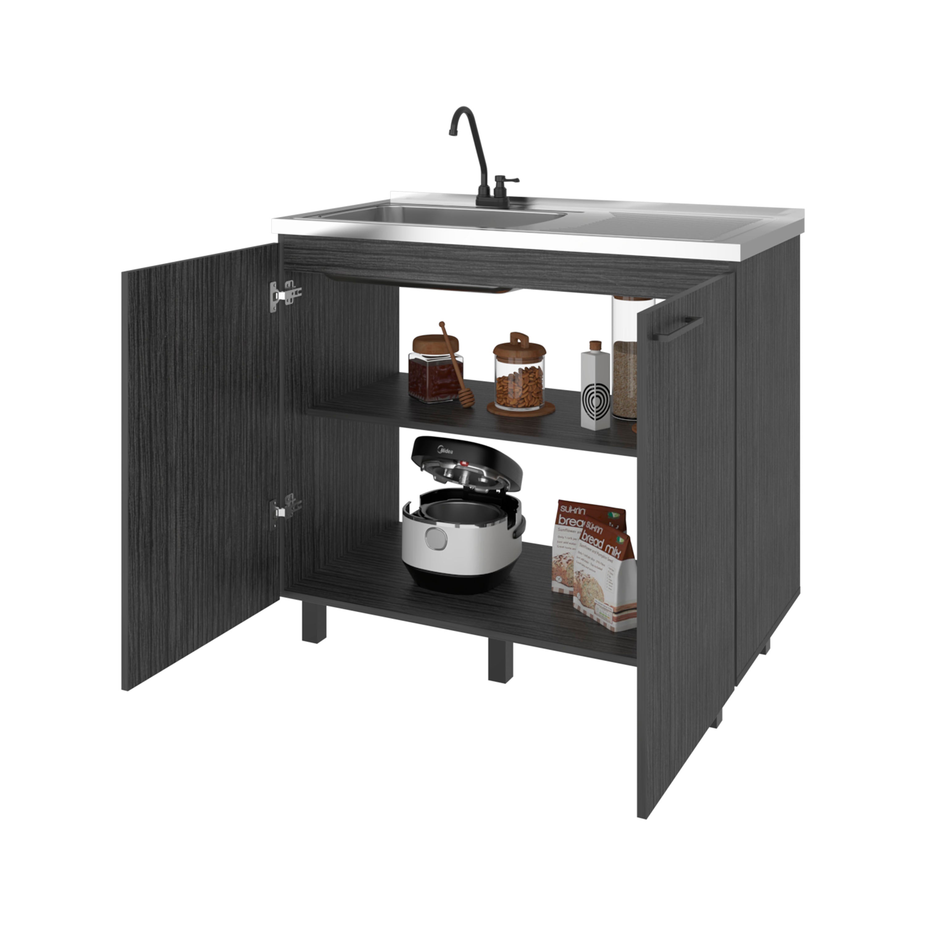 Alatna Freestanding Utility Base Cabinet with Stainless Steel Countertop