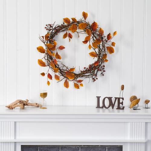 19" Harvest Leaf, Berries  and Twig Artificial Wreath