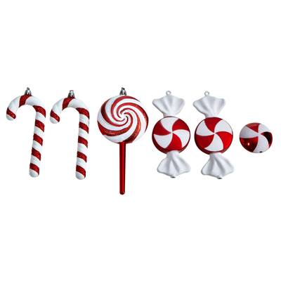 7" Assorted Candy Cane Holiday Christmas Deluxe Shatterproof Ornament Set of 6