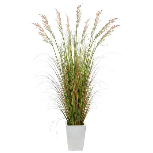 74" Grass Artificial Plant in White Metal Planter