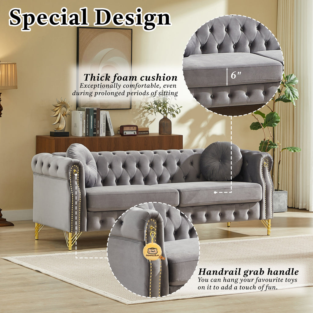 82-Inch Velvet Chesterfield Sofa