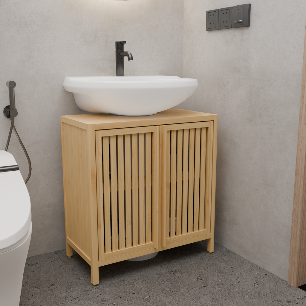 Natural Bamboo Large Capacity Basin Cabinet
