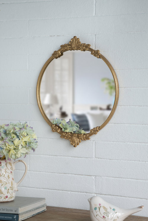 19x16x1" Round Mirror Tray with Gold Leaf Detailing