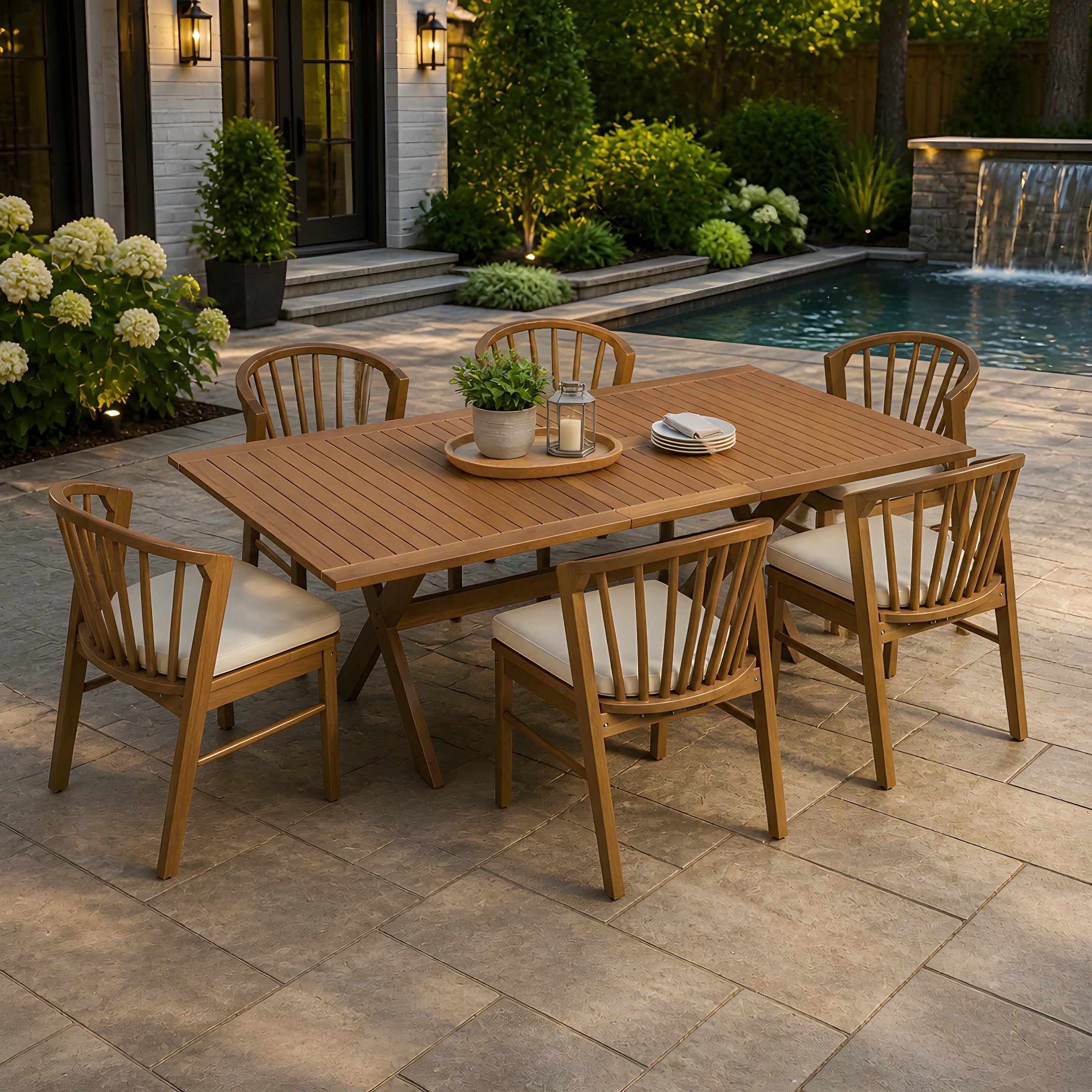 7 Pieces Acacia Wood Outdoor Dining Set