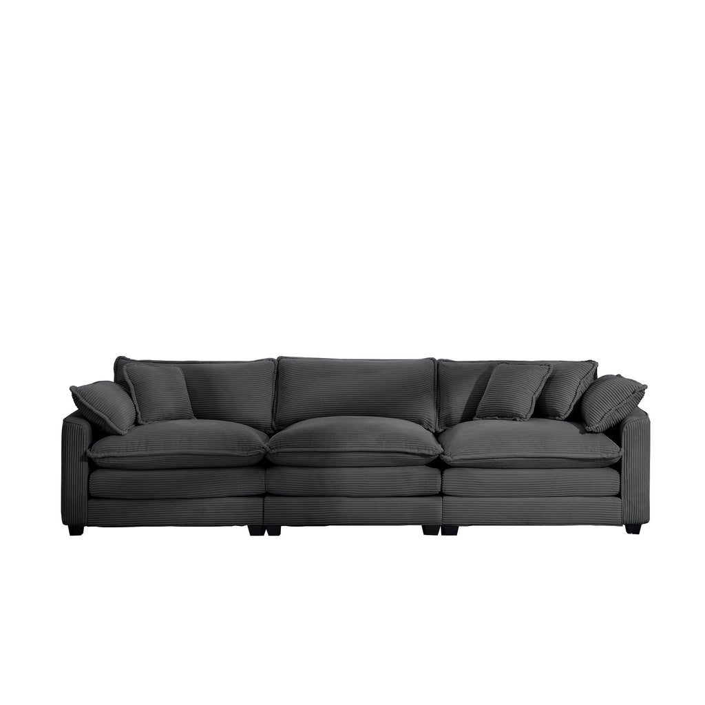 Mid-Century Modern 3 Seater Sectional Sofa With Arm And Throw Pillows