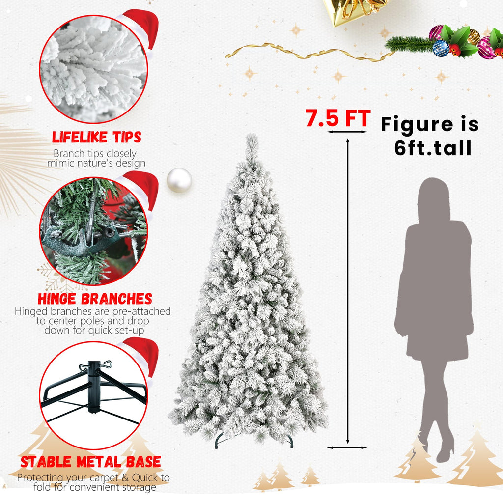 7.5FT Flocked Christmas Tree with 1252 Tips