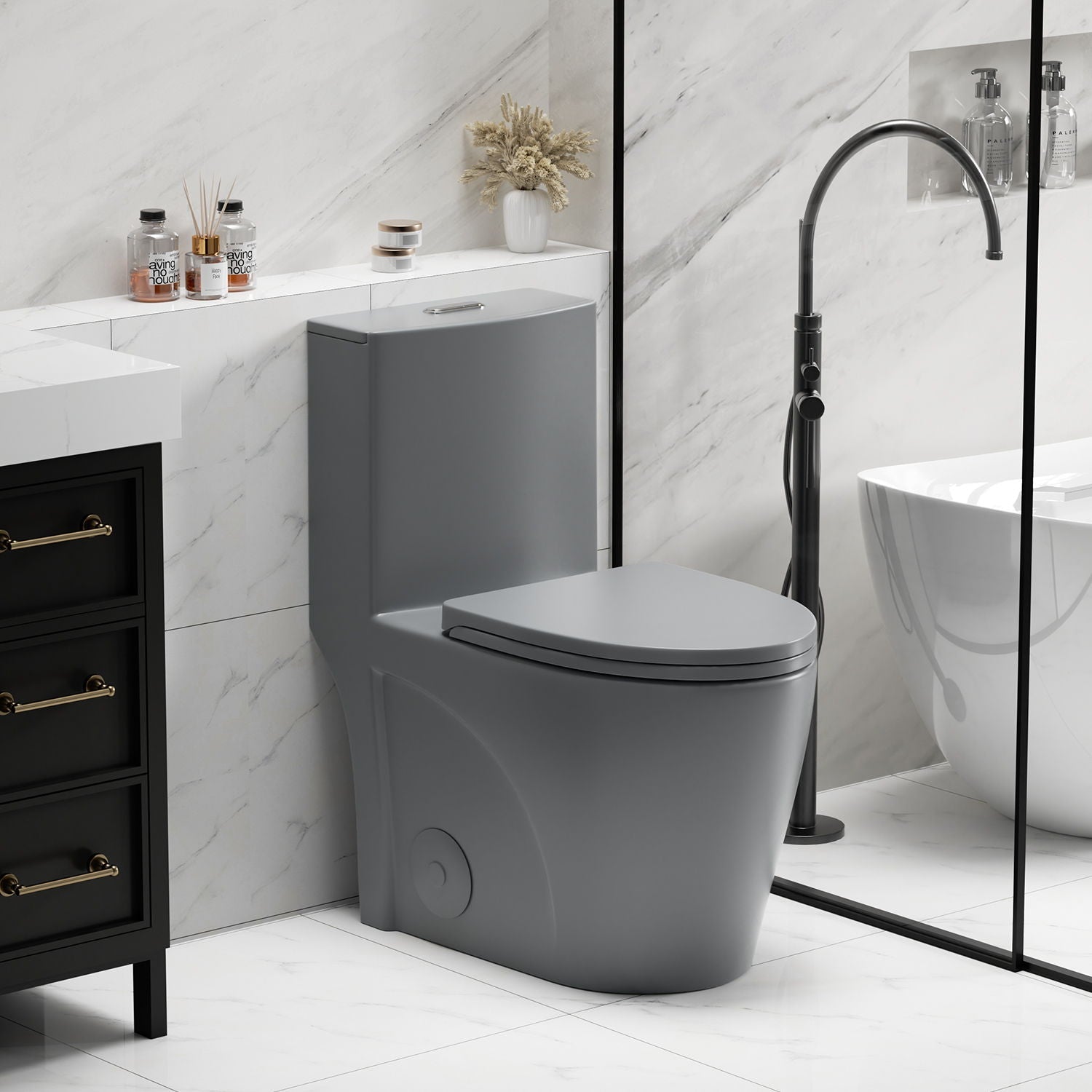1 Piece Toilet With Tornado Flush, Dual Flush, And ADA Height Comfort Chair