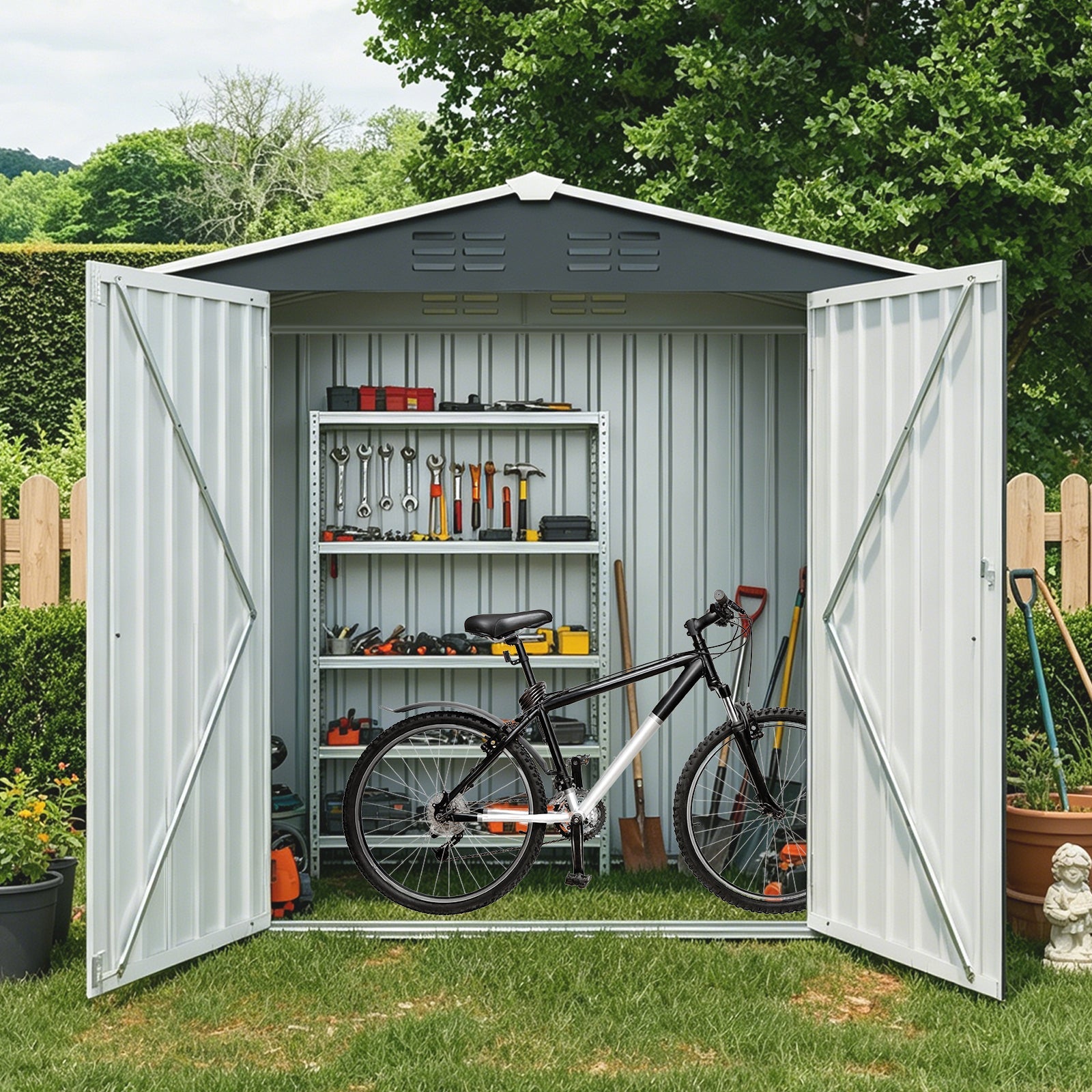 8ft x 4ft Outdoor Metal Storage Shed with Lockable Latch