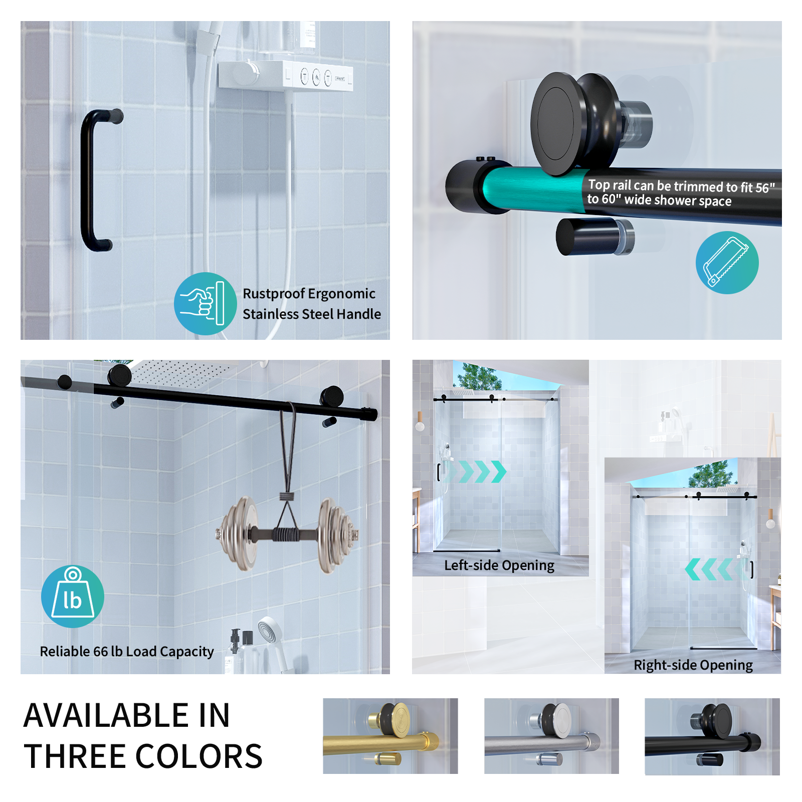 56" - 60" W x 76" H Single Sliding Frameless Shower Door