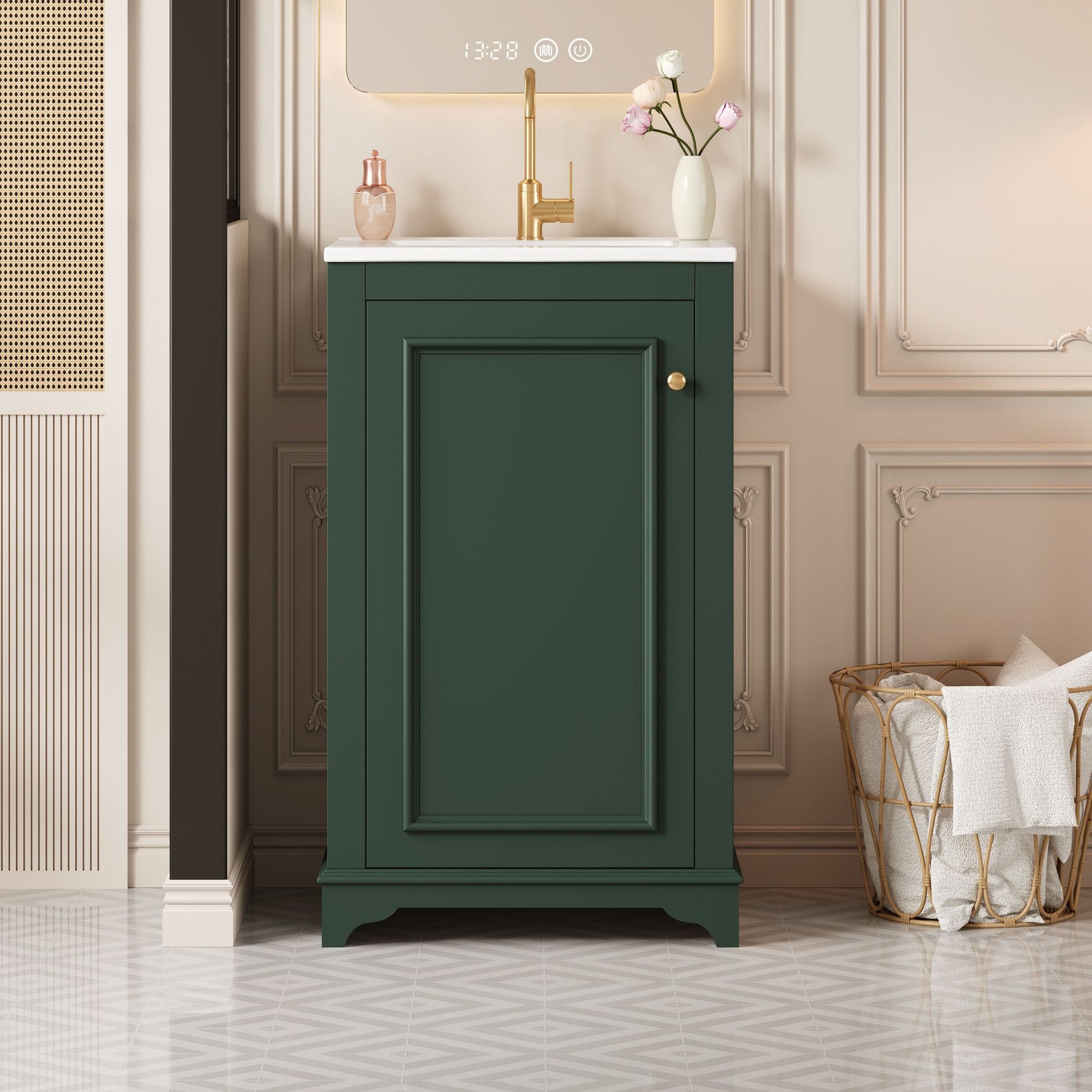 Bathroom Vanity With Sink, Freestanding Single Cabinet Set, Soft Close Door, Adjustable Shelf