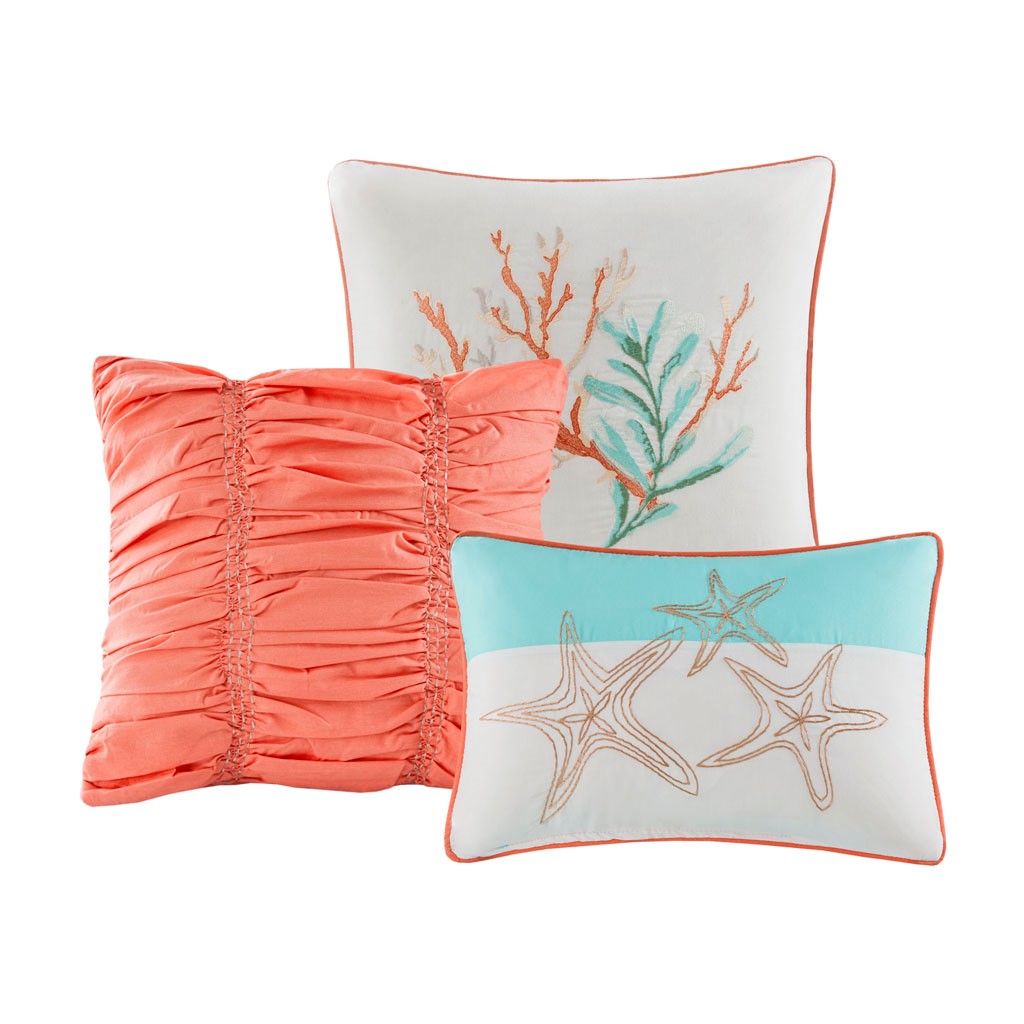 7 Piece Cotton Sateen Comforter Set Coral Queen