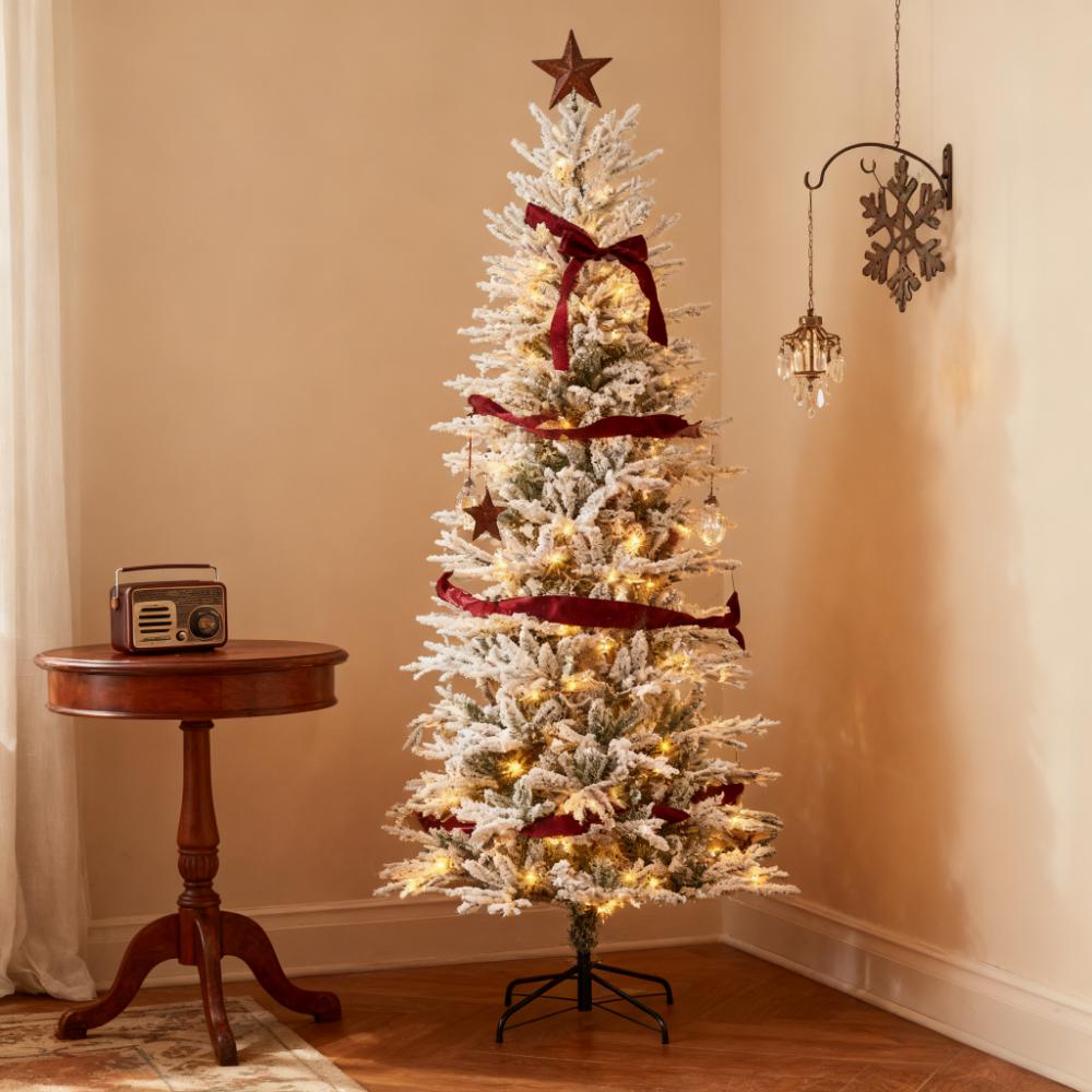 Christmas Trees with Snow Branches - Pre Lit Artificial Flocked