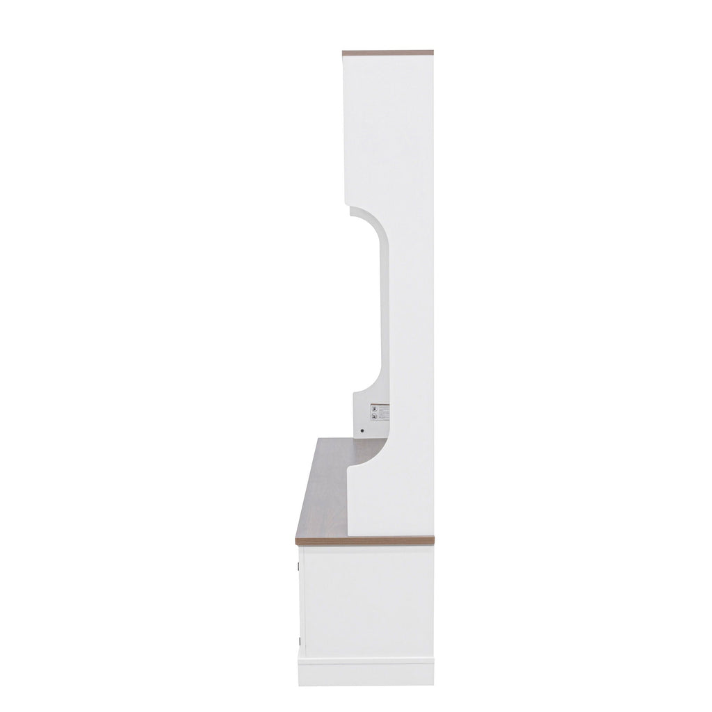 Hall Tree With Bench And Shoe Storage, 5 In 1 Entryway Organizer Cabinet With Coat Rack, 4 Shoe Cubbies & 7 Hooks - White