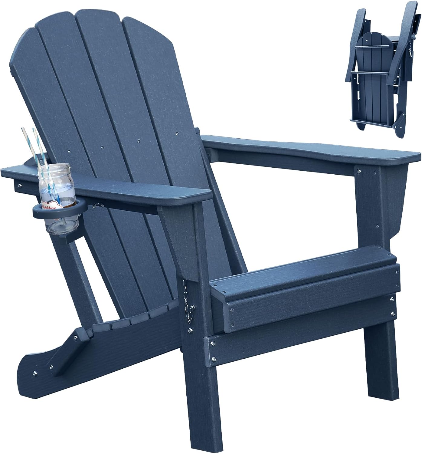 Adirondack Chair with Foldable Design and Built-In Cup Holder