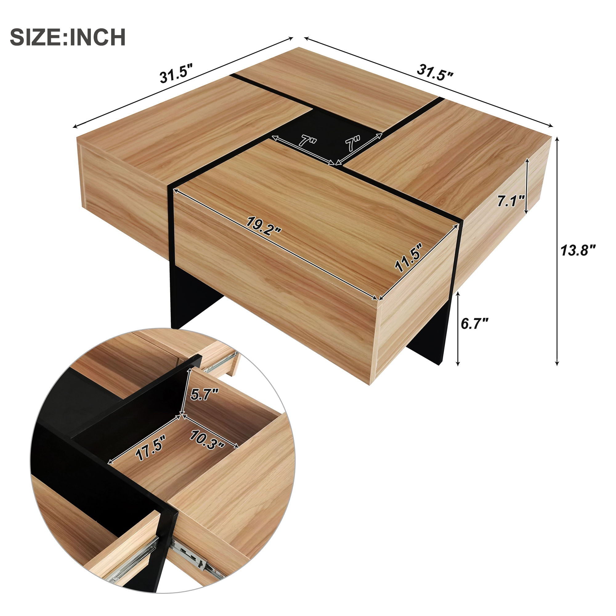 Wallace - Coffee Table With 4 Hidden Storage Compartments - Brown