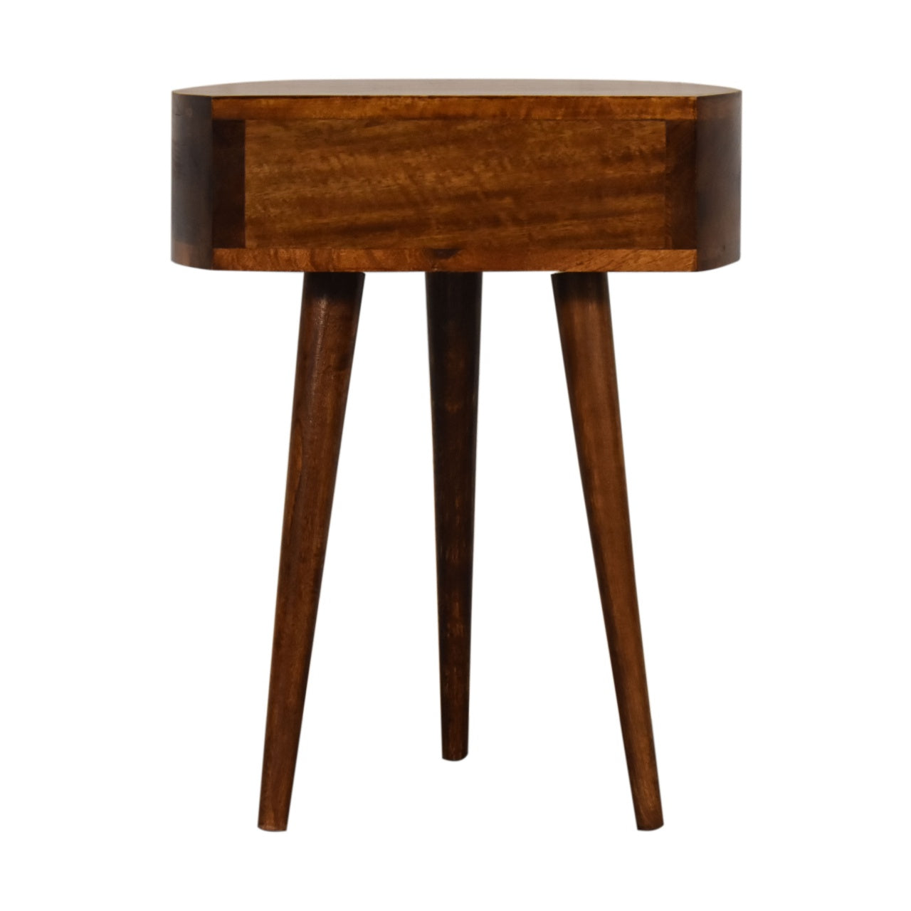 Solid Wood Chestnut Semi Circle Nightstand, 1-Drawer, Nordic Legs