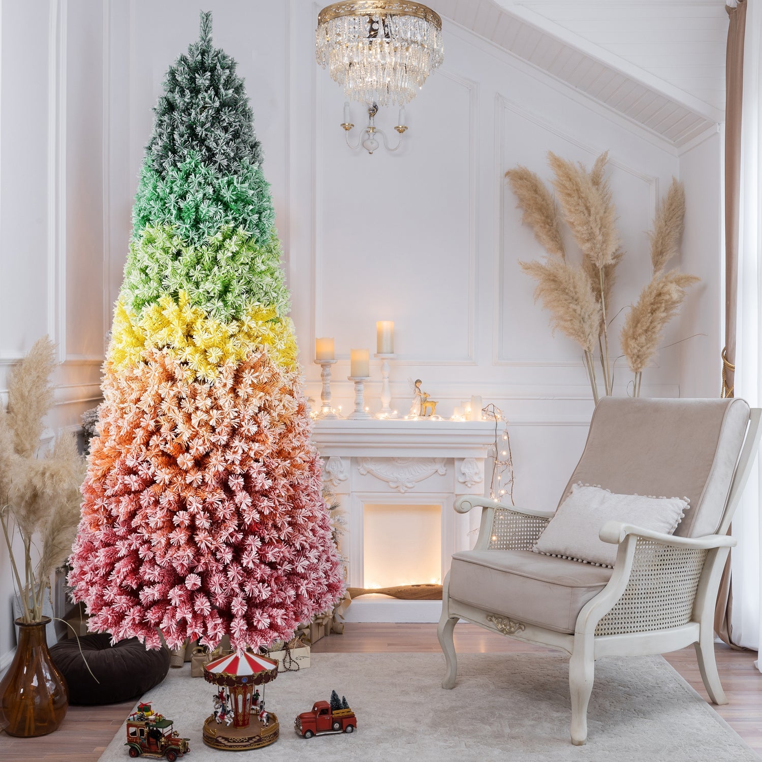6ft Rainbow Gradient Flocked PVC Christmas Tree