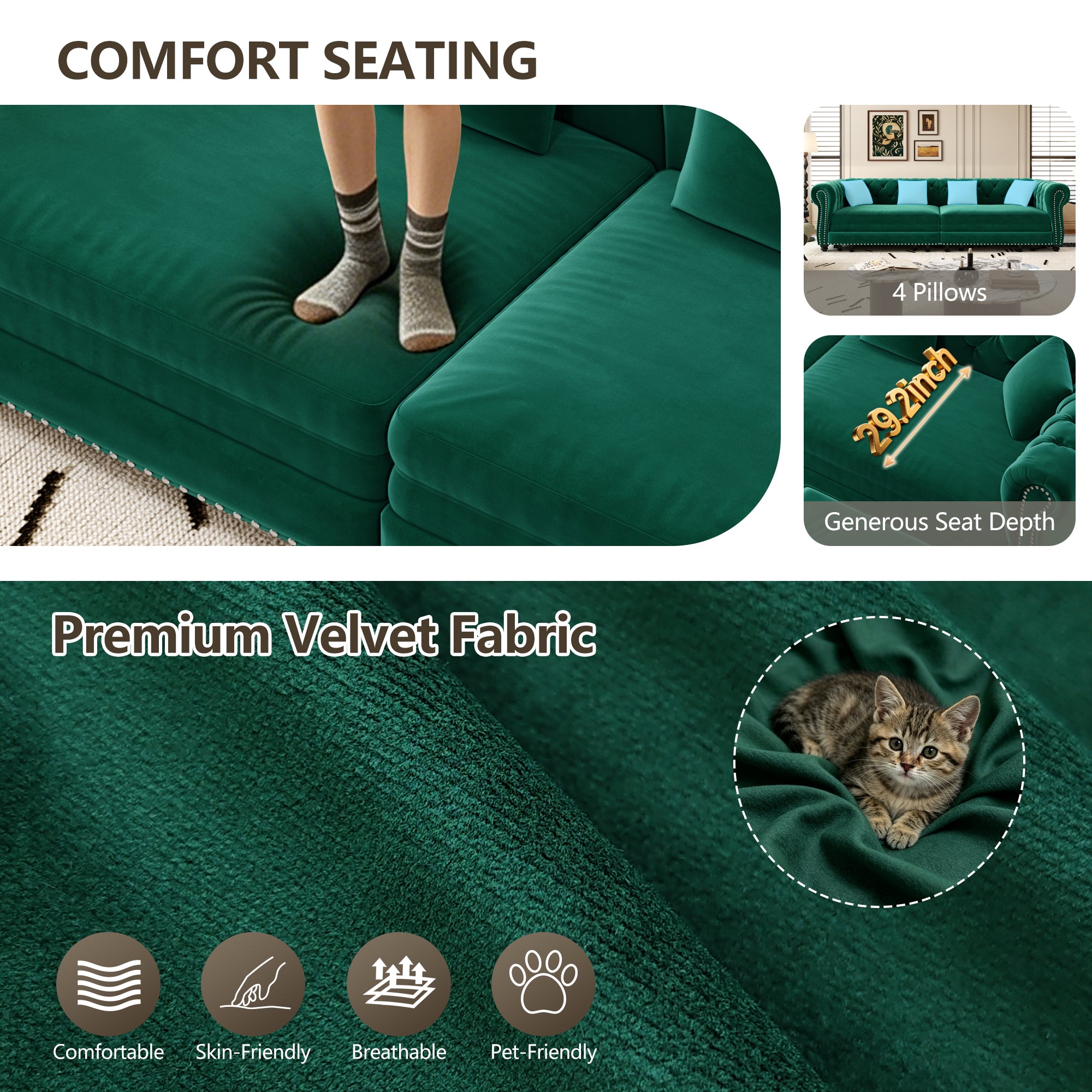 Chesterfield 3-in-1 Pull-Out Sofa Bed - Green