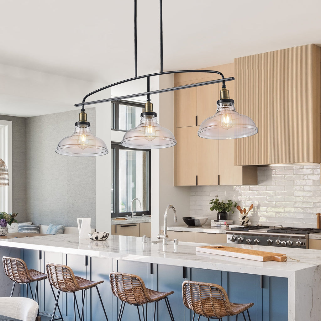 Industrial 3-Light Pendant Chandelier with Clear Glass Shades