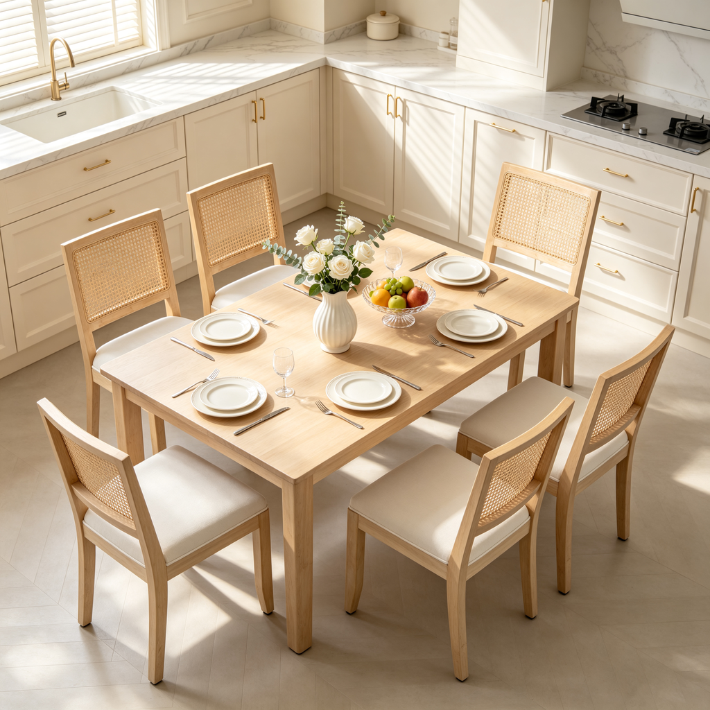 Farmhouse Rattan Dining Chairs Set of 2