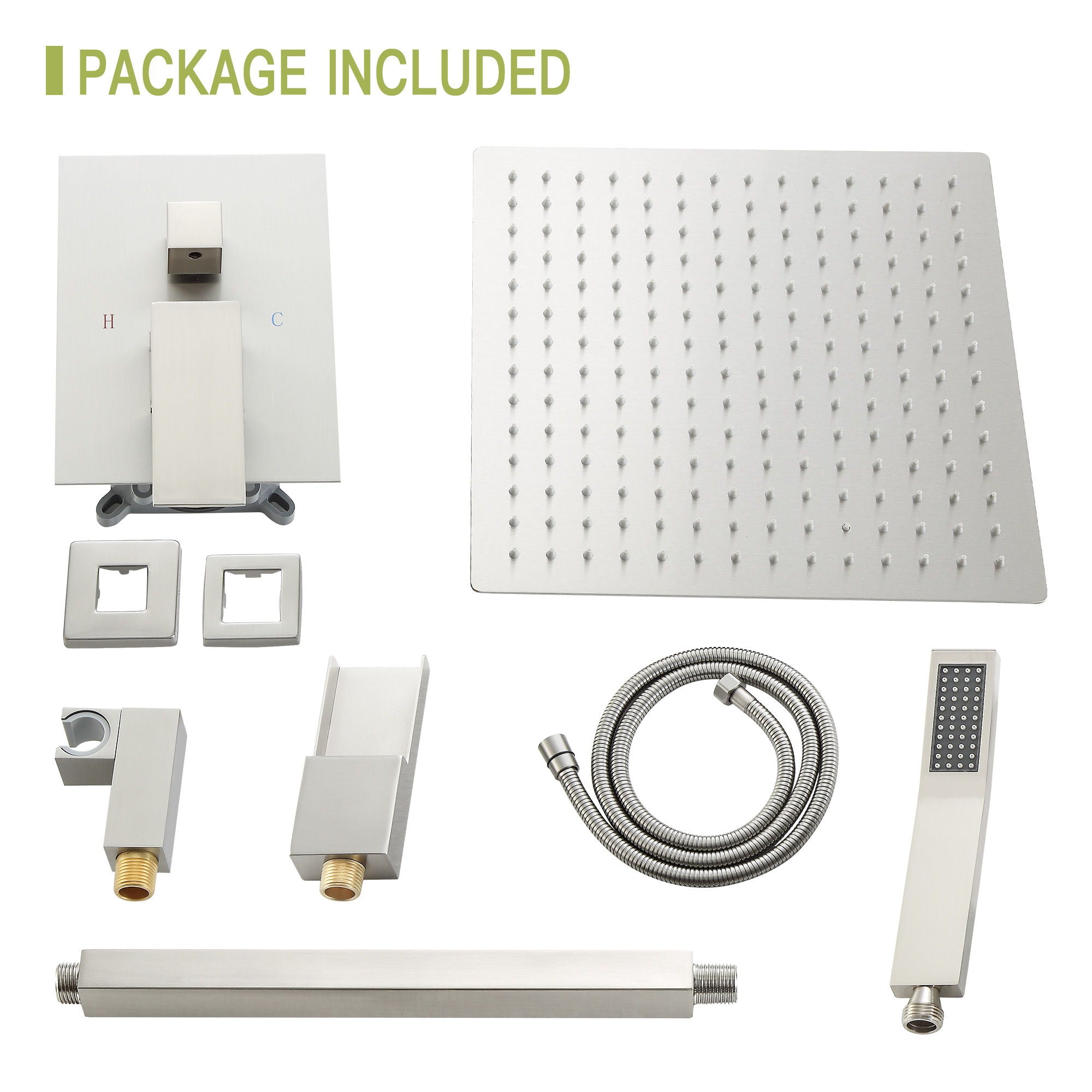 16" Ceiling Mount Square Shower System With Waterfall Tub Spout And Rough In Valve