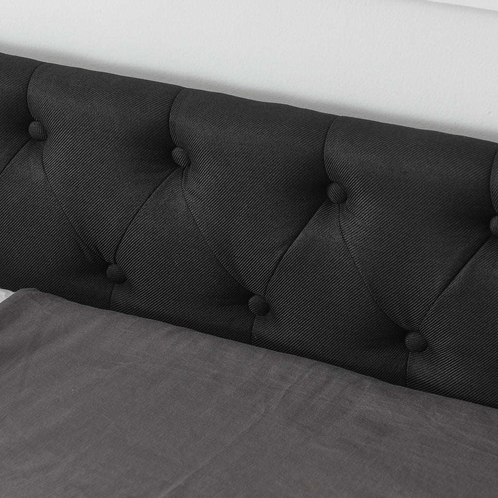 Upholstered Tufted Daybed With 2 Drawers, Waved Arms