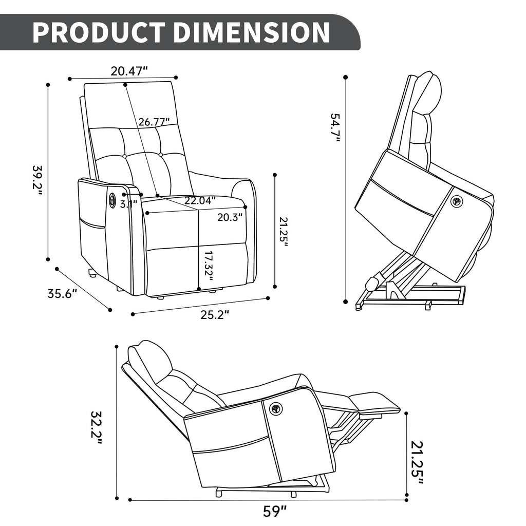 Black PU Single Motor Power Lift Recliner Chair