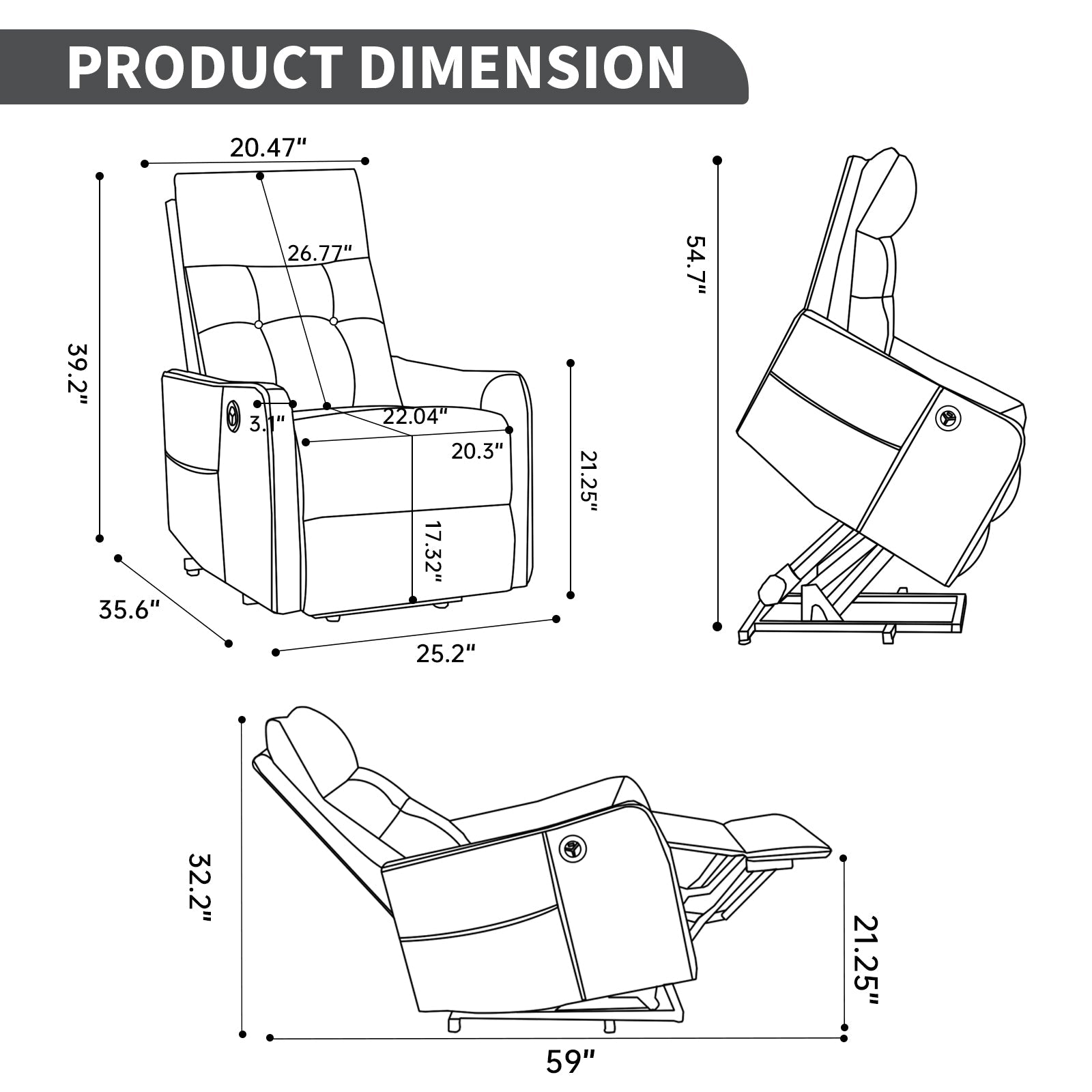 Black PU Single Motor Power Lift Recliner Chair