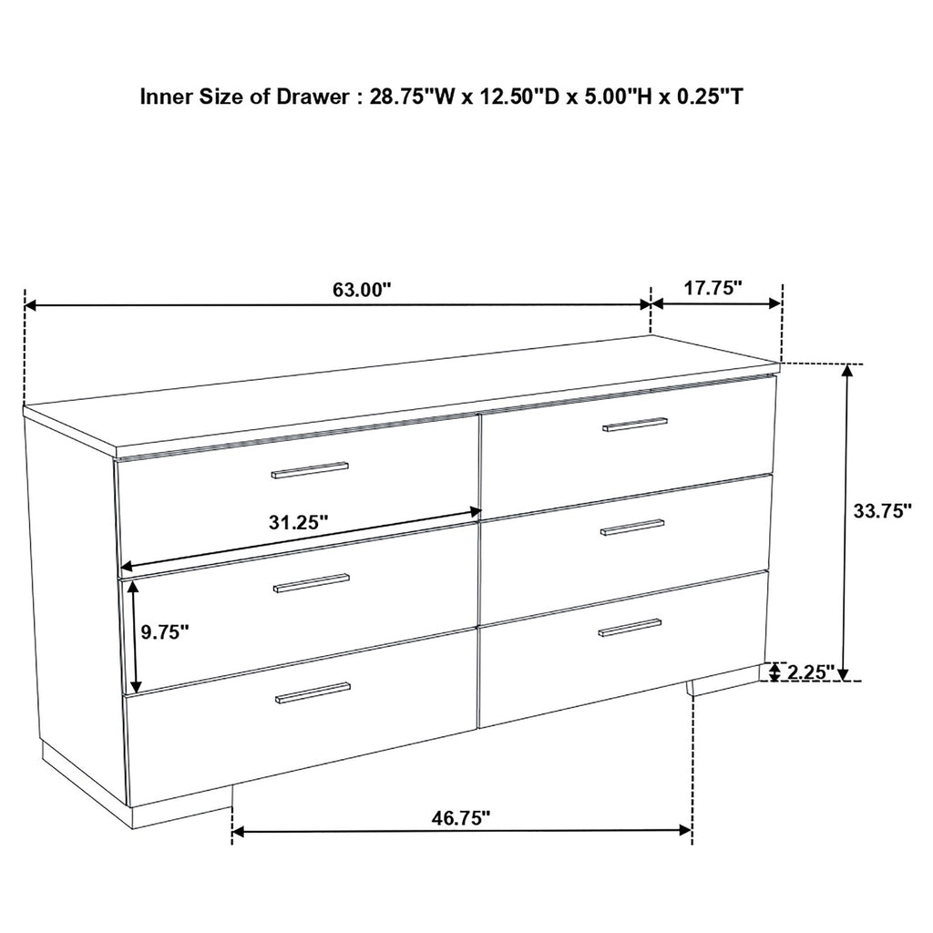 August - 6 Piece Queen Panel Bedroom Set With LED Lighting - White