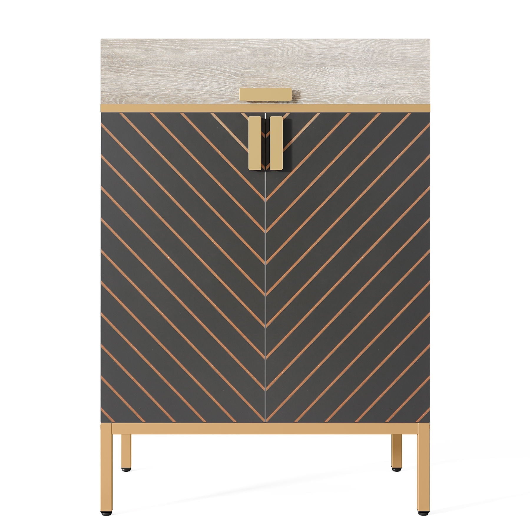 4 Tier Entryway Shoe Cabinet With Doors - Gray / Gold