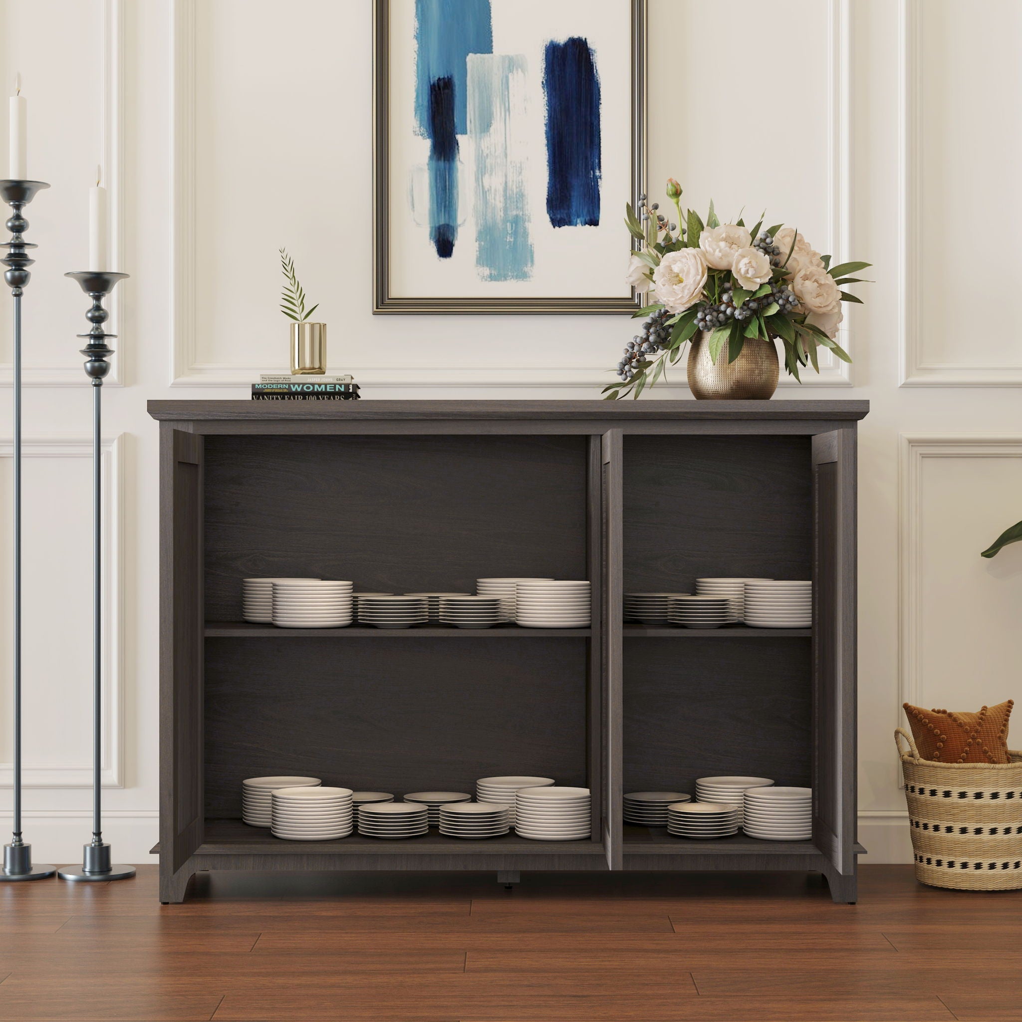3 Door Mirrored Sideboard Cabinet With Adjustable Shelves