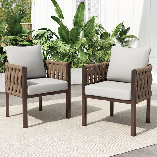 2 Pieces Outdoor Metal Patio Club Chair with Cushions